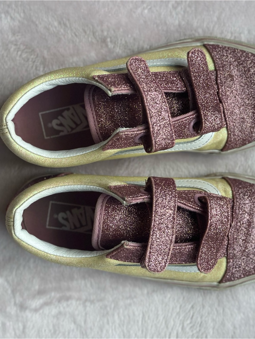 Vans Kids Glitter Velcro Sneakers in Pink and Gold